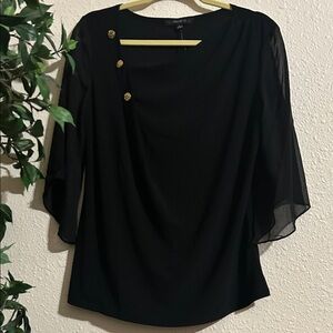 Chico's Black Blouse with Gold Button Detail
